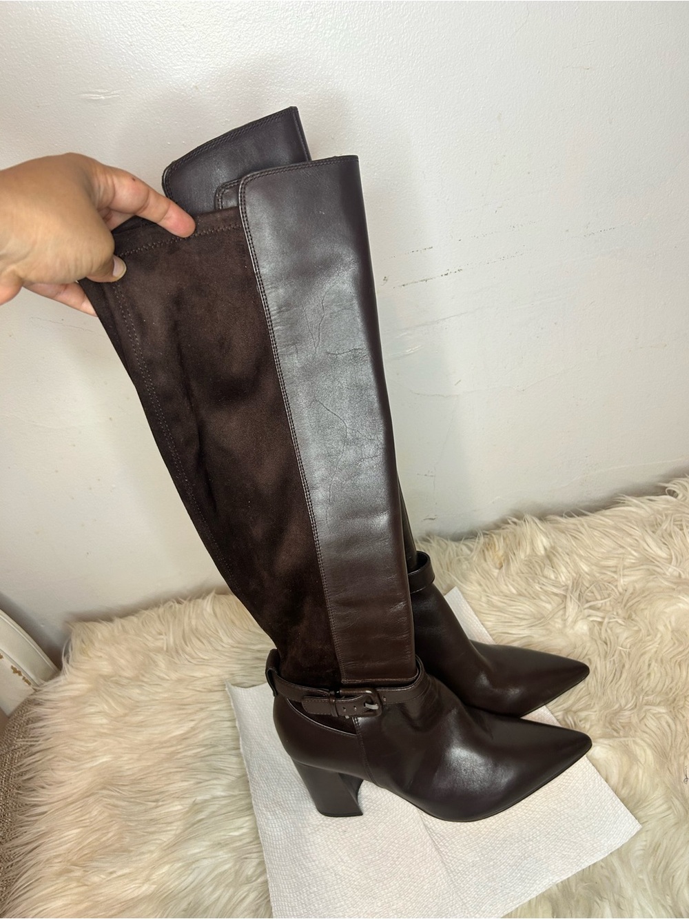 Nine West Dark Brown Over-the-Knee Pointed Toe Block Heel Boots